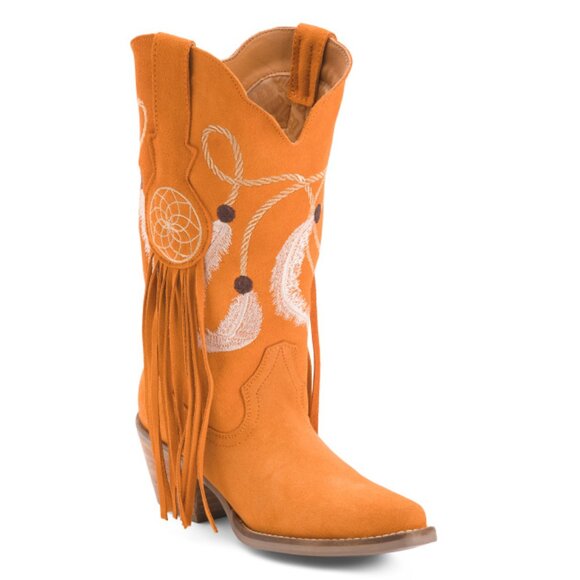 DINGO Orange Made In Mexico Suede Fringe Day Dream Boots